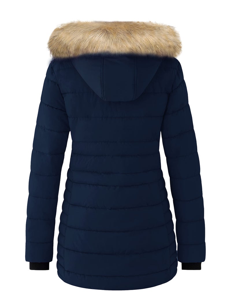 wantdo Women's Warm Parka Winter Coats Padded Outerwear Puffer Coats Dark Blue L - Image 2